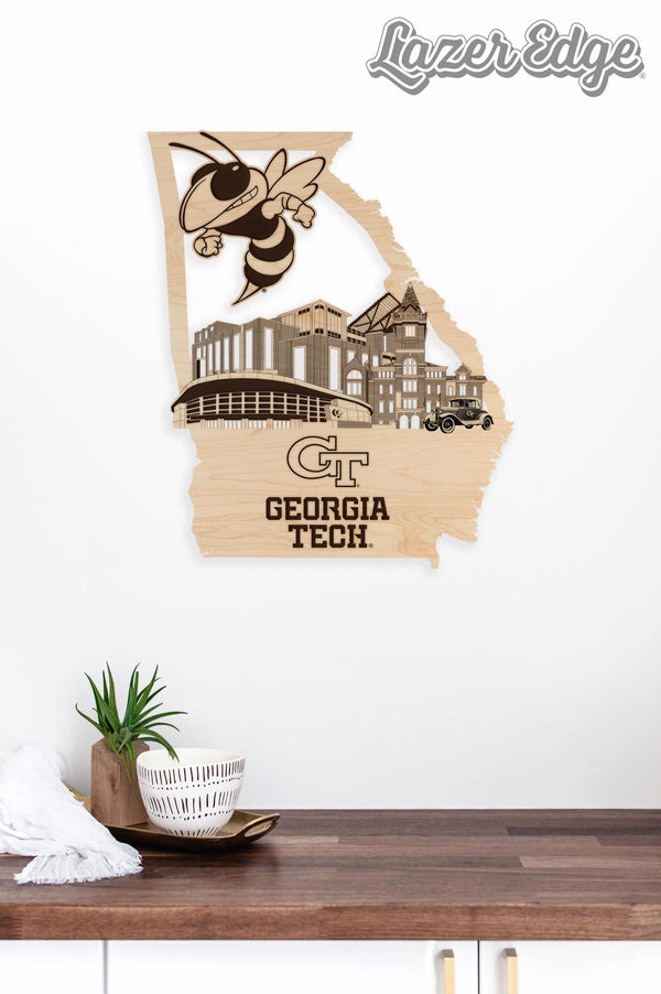 Georgia Tech Skyline Wall Hanging - Crafted from Cherry or Maple Wood - Georgia Tech Yellow Jackets