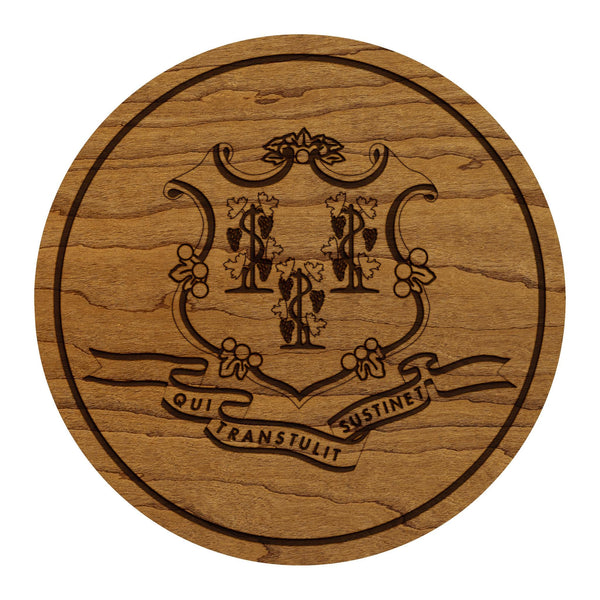 Connecticut State Flag Coaster - Crafted from Cherry or Maple Wood