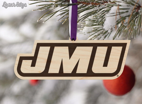 James Madison University JMU on State Ornament – Crafted from Cherry and Maple Wood – JMU Dukes