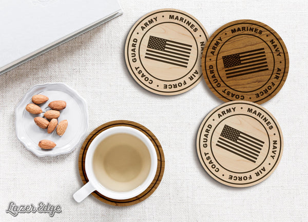 United States Military Branches Coaster - Crafted from Cherry or Maple Wood