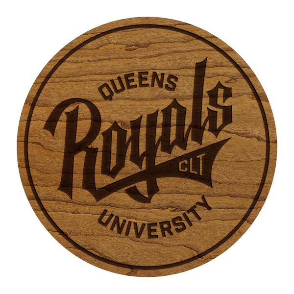 Queens University of Charlotte Royals Wordmark Coaster - Crafted from Cherry or Maple Wood - Queens Royals