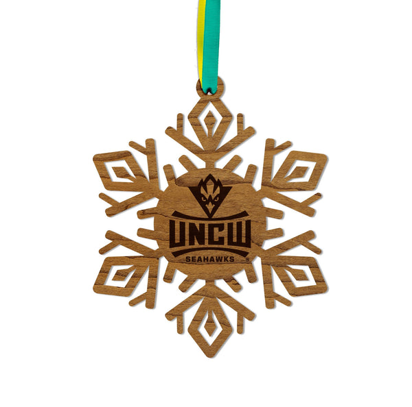 University of North Carolina Wilmington Seahawks Snowflake Ornament – Crafted from Cherry and Maple Wood – UNCW Seahawks