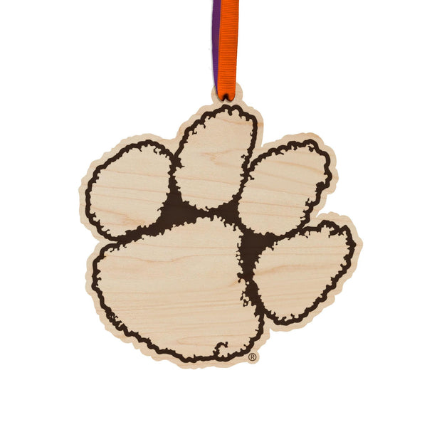 Clemson University Tiger Paw Ornament – Crafted from Cherry and Maple Wood – Clemson Tigers