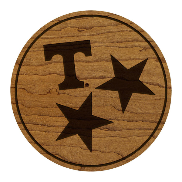 University of Tennessee Tri Stars Coaster – Crafted from Cherry or Maple Wood – Tennessee Volunteers