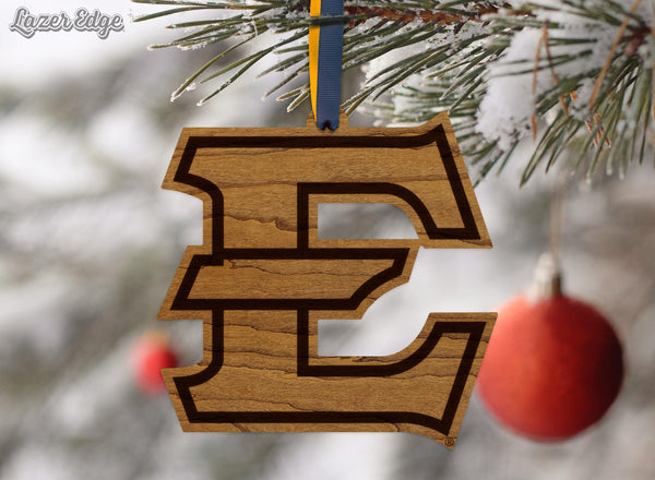 East Tennessee State University Primary Logo Ornament – Crafted from Cherry and Maple Wood – East Tennessee State Buccaneers