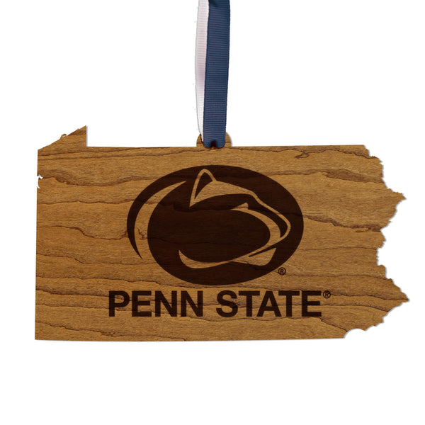 Penn State Logo on State Ornament – Crafted from Cherry and Maple Wood – Penn State Nittany Lions