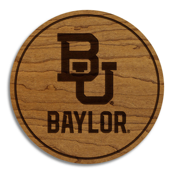 Baylor University Stacked Wordmark Coaster – Crafted from Cherry or Maple Wood – Baylor Bears