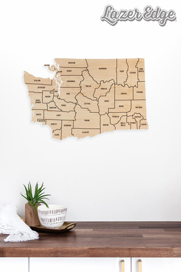 Washington County Map Wall Hanging - Crafted from Cherry or Maple Wood