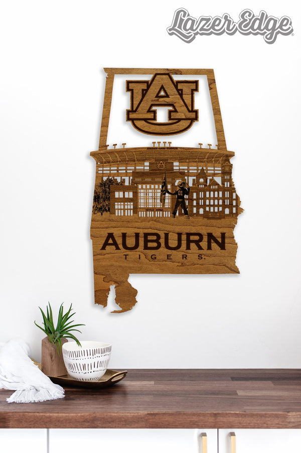 Auburn University Skyline Wall Hanging - Crafted from Cherry or Maple Wood - Auburn Tigers