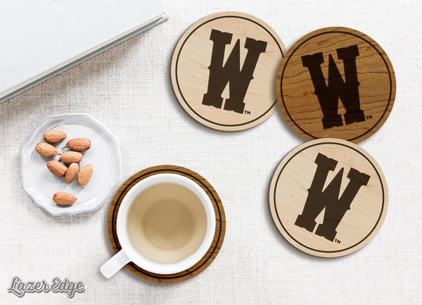 University of Wyoming W Coaster – Crafted from Cherry or Maple Wood – Wyoming Cowboys