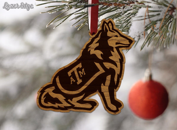 Texas A&M University Reveille Dog Ornament – Crafted from Cherry and Maple Wood – Texas A and M Aggies