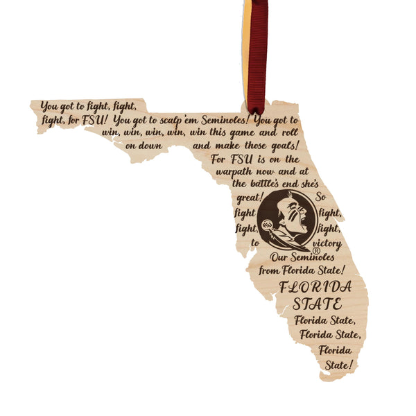 Florida State University Fight Song Ornament – Crafted from Cherry and Maple Wood – Florida State Seminoles