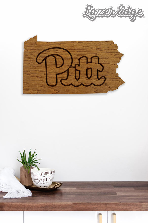 University of Pittsburgh Pitt Script on State Wall Hanging – Crafted from Cherry and  Maple Wood - Pitt Panthers