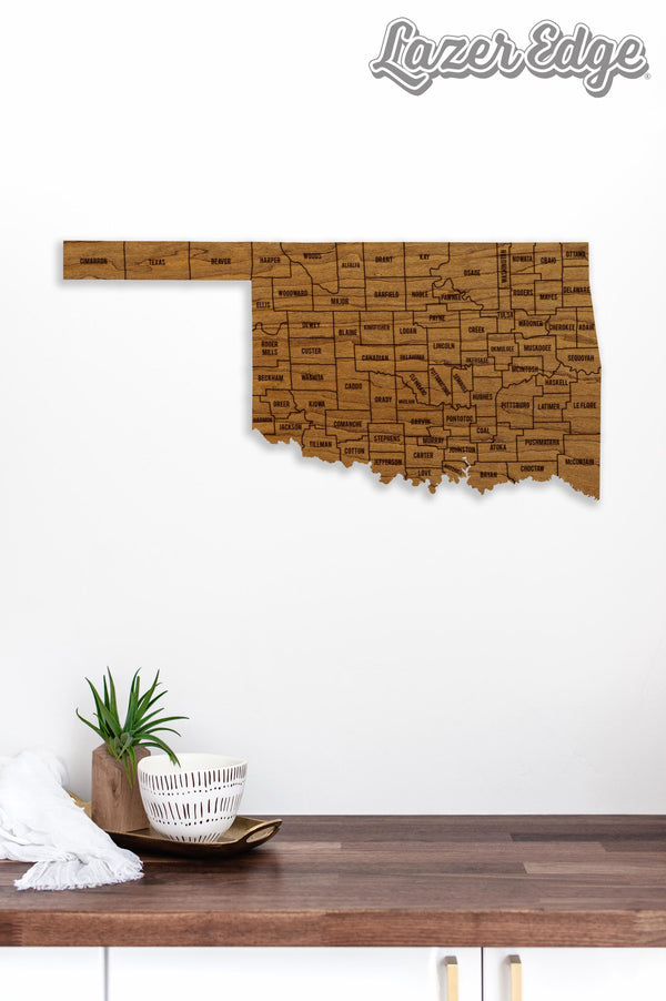 Oklahoma County Map Wall Hanging - Crafted from Cherry or Maple Wood