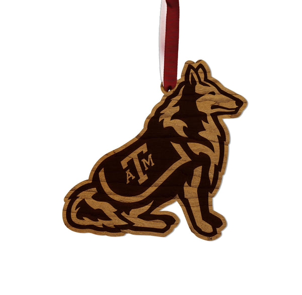 Texas A&M University Reveille Dog Ornament – Crafted from Cherry and Maple Wood – Texas A and M Aggies