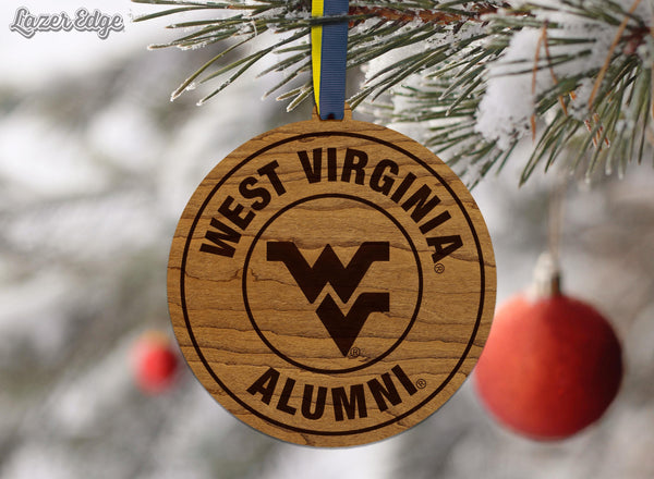 West Virginia University Alumni Ornament – Crafted from Cherry and Maple Wood – West Virginia Mountaineers