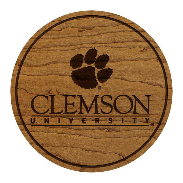 Clemson University Wordmark Coaster – Crafted from Cherry or Maple Wood – Clemson Tigers