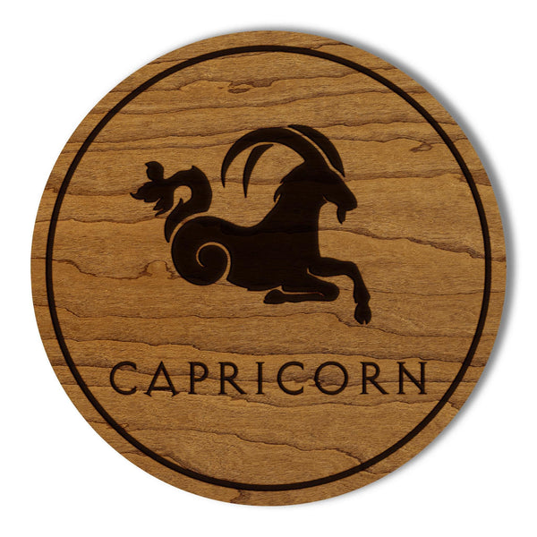 Capricorn Symbol Zodiac Coaster – Crafted from Cherry or Maple Wood