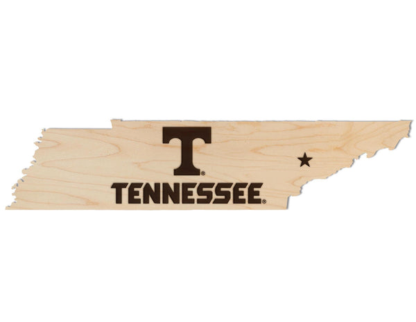University of Tennessee Power T on State Wall Hanging - Crafted from Cherry and Maple Wood - University of Tennessee Volunteers