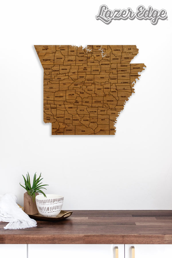 Arkansas County Map Wall Hanging - Crafted from Cherry or Maple Wood