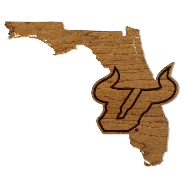 University of South Florida Bulls Logo on State Wall Hanging – Crafted from Cherry and  Maple Wood - University of South Florida Bulls