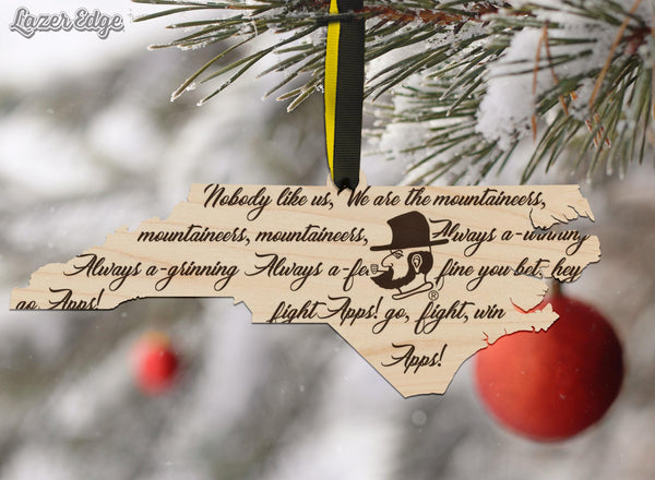 Appalachian State University Fight Song on State Ornament – Crafted from Cherry and Maple Wood – App State Mountaineers