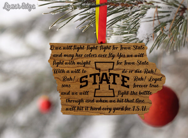 Iowa State University Fight Song on State Ornament – Crafted from Cherry and Maple Wood – Iowa State University