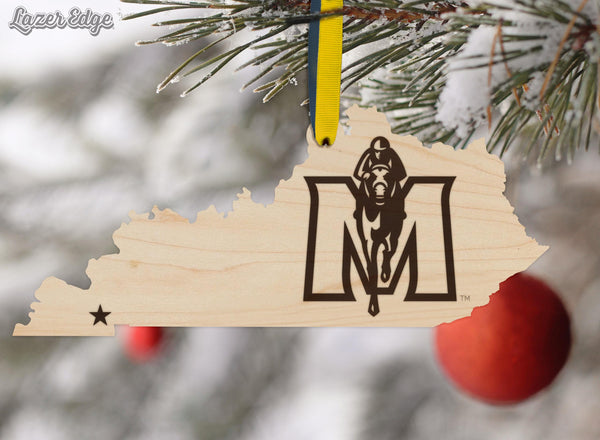 Murray State University Racers on State Ornament – Crafted from Cherry and Maple Wood – Murray State Racers