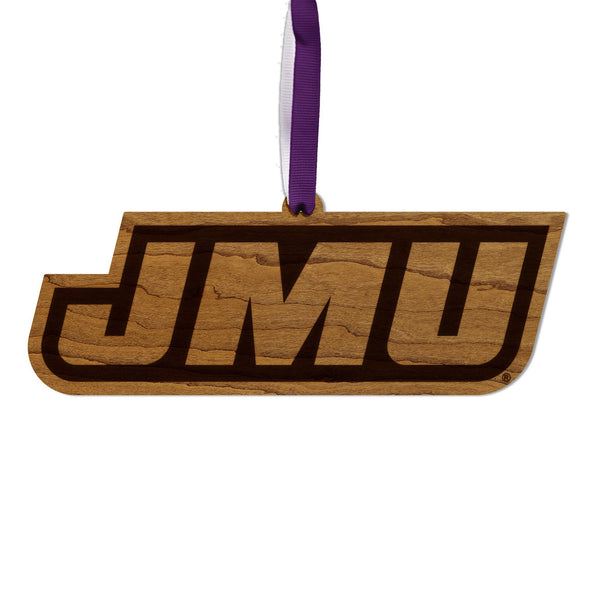 James Madison University JMU on State Ornament – Crafted from Cherry and Maple Wood – JMU Dukes