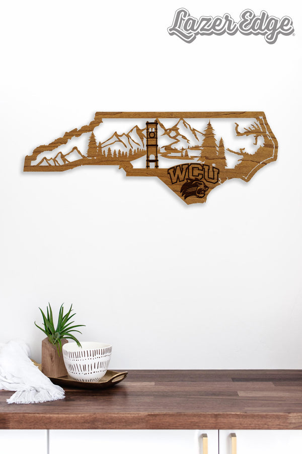 Western Carolina University Skyline Wall Hanging - Crafted from Cherry and Maple Wood - Western Carolina Catamounts