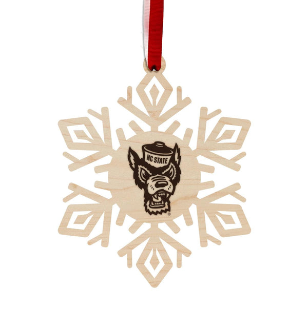 NC State University Snowflake Ornament – Crafted from Cherry or Maple Wood – North Carolina State Wolfpack