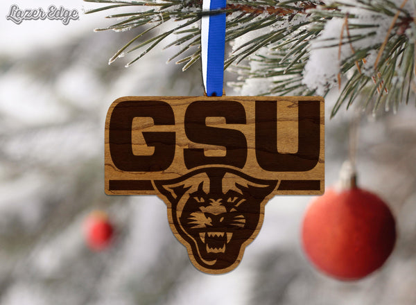 Georgia State University Logo Ornament – Crafted from Cherry Wood and Maple