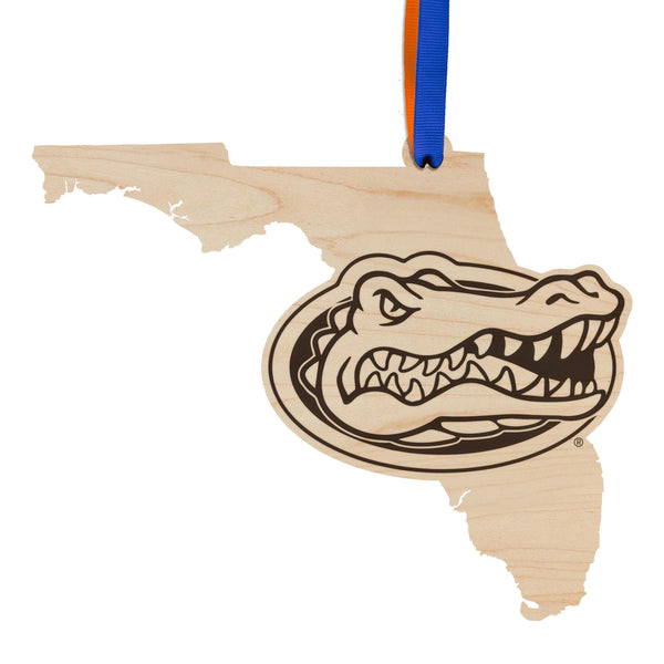 University of Florida Gators on State Ornament – Crafted from Cherry and Maple Wood – Florida Gators