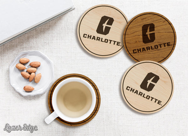 University of North Carolina at Charlotte Wordmark Coaster – Crafted from Cherry or Maple Wood – UNC Charlotte 49ers
