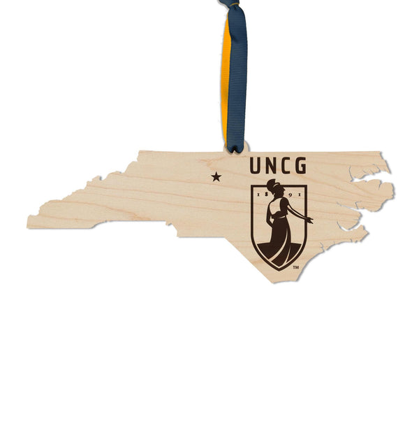 University of North Carolina Greensboro Institution Mark on State – Crafted from Cherry or Maple Wood – UNCG Spartans