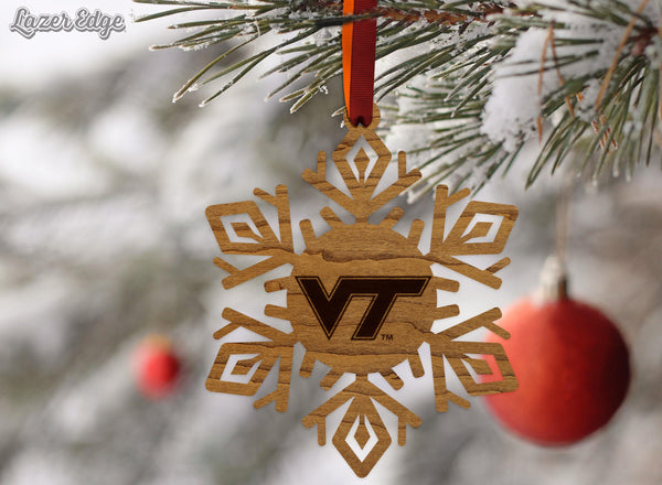 Virginia Tech VT Snowflake Ornament – Crafted from Cherry and Maple Wood – Virginia Tech Hokies