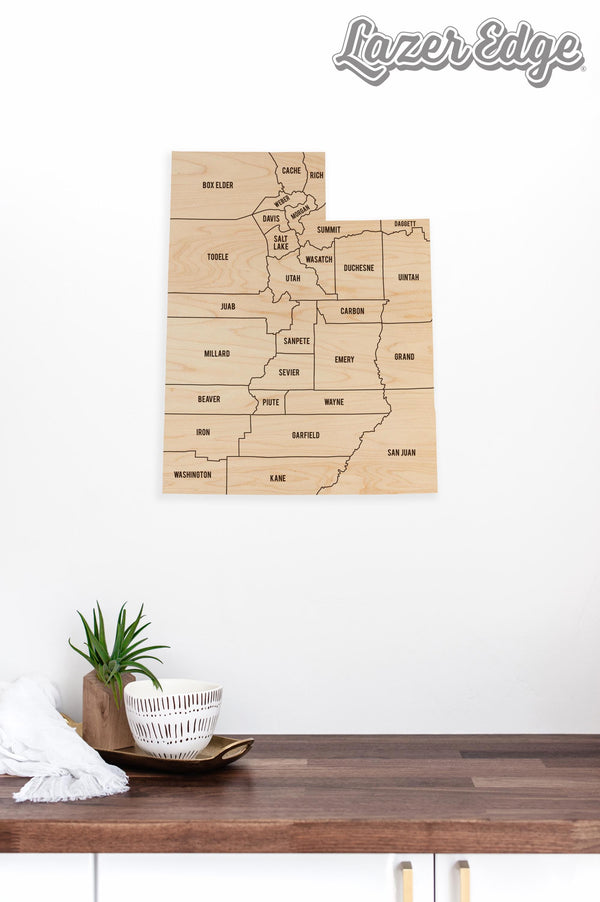 Utah County Map Wall Hanging - Crafted from Cherry or Maple Wood