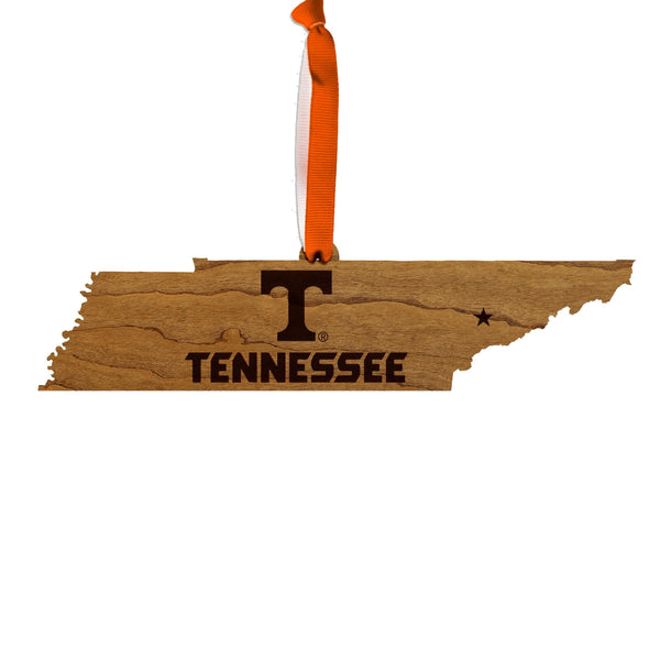 University of Tennessee Power T on State Ornament – Crafted from Cherry and Maple Wood – Tennessee Volunteers