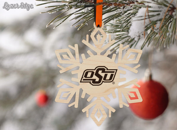Oklahoma State OSU Snowflake Ornament – Crafted from Cherry and Maple Wood – OSU Cowboys
