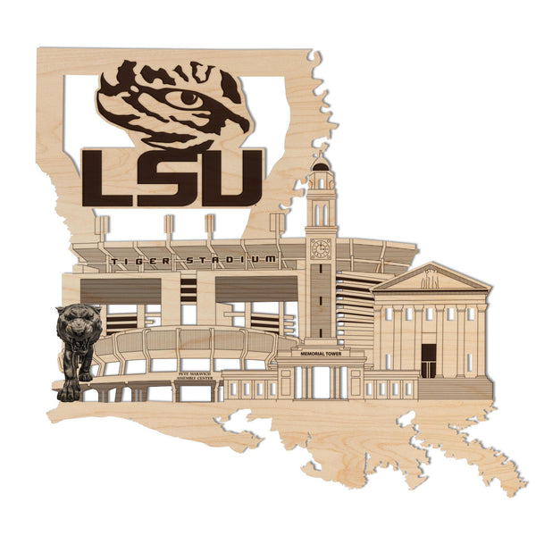 LSU Wall Hanging - Handcrafted Cherry & Maple Wood Tiger Pride Decoration
