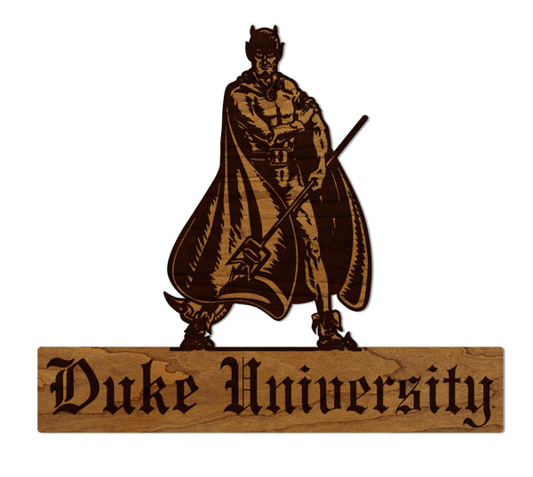 Duke University Gothic Duke Devil Wall Hanging - Crafted from Cherry and Maple Wood - Duke Blue Devils