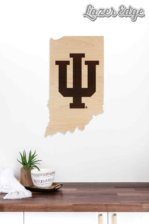 Indiana University Logo on State Wall Hanging - Crafted from Cherry or Maple Wood – Indiana Hoosiers