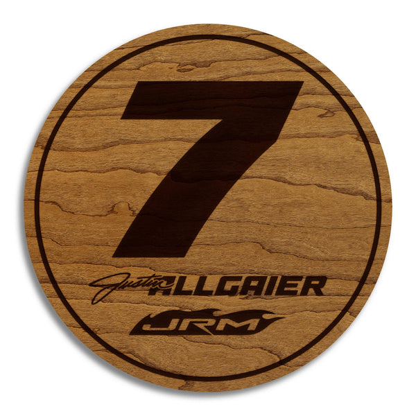 Justin Allgaier #7 Wooden Coaster  | Crafted from Cherry and Maple Wood | Made in USA | Officially Licensed by JR Motorsports