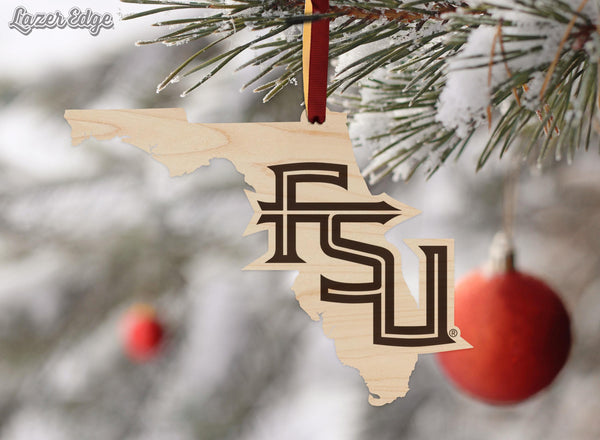 Florida State University FSU on State Ornament – Crafted from Cherry and Maple Wood – Florida State Seminoles