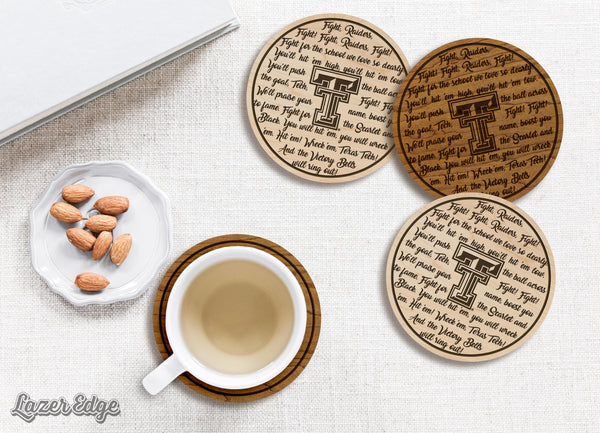Texas Tech University Fight Song Coaster – Crafted from Cherry or Maple Wood – Texas Tech Red Raiders