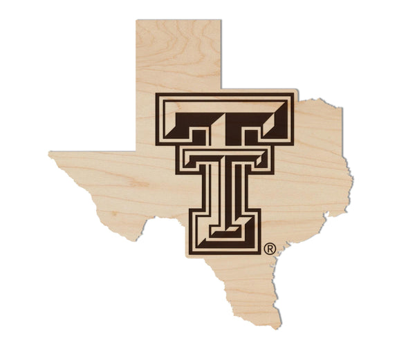 Texas Tech University Double T on State Magnet - Crafted from Cherry or Maple Wood - Texas Tech Red Raiders
