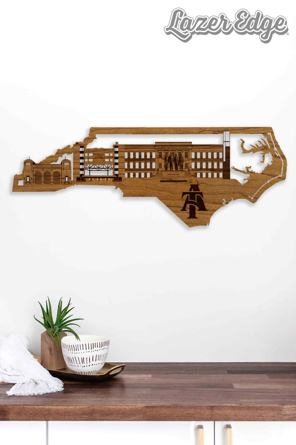 NCAT Aggies Skyline Wall Hanging - Crafted from Cherry or Maple Wood