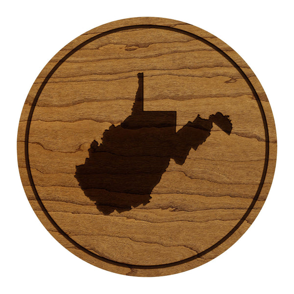 West Virginia State Map Coaster - Crafted from Cherry or Maple Wood