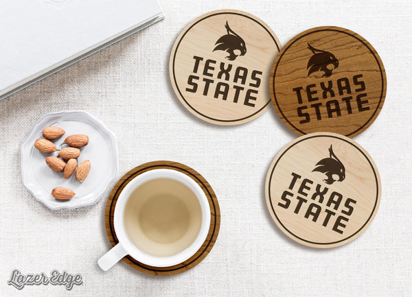 Texas State University Bobcats Coaster – Crafted from Cherry or Maple Wood – Texas State Bobcats