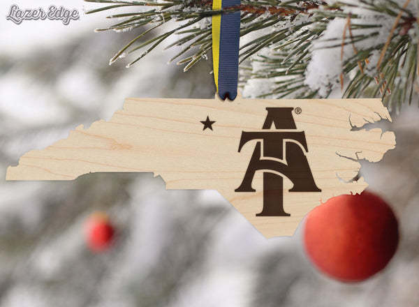 North Carolina A&T University AT on State Ornament – Crafted from Cherry and Maple Wood – NCAT Aggies